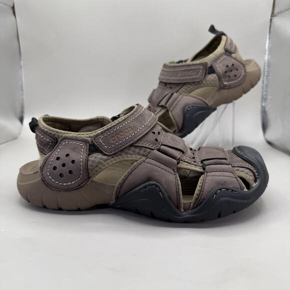 Crocs Swiftwater 202111 Leather Sport Sandals Shoes Mens Size 7 Brown Closed Toe main image 9